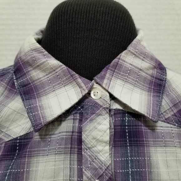 Mudd top Large plaid check button up 3/4 tab sleeve layering 100% cotton - Picture 7 of 14